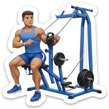 back view of man with blue shorts using seated cable-rows machine sticker