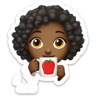 Black girl with curly hair drinking from a mug while wrapped in a checkered blanket sticker