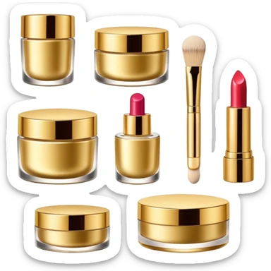 PVarios rodutos de beleza com tampa dos potes dourados e fundo transparente pra usar como figurinha sticker