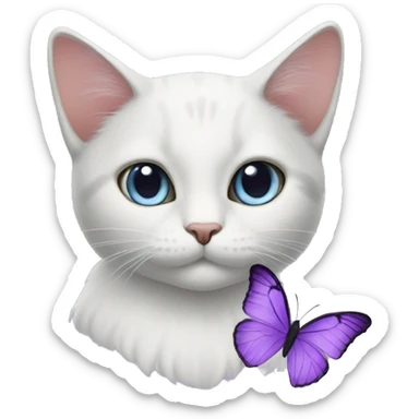 Cat with lilac butterfly sticker