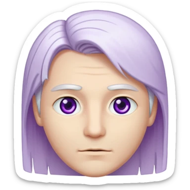 Beyaz uzun ve düz saçları olan,mor göz rengi olan, bembeyaz tenli bir erkek,genç,gözleri hafif çekik ve saçları da teni de bembeyaz olacak,genç olacak,kırışıklığı olmayacak,gözleri çekik ve mor renk olacak,alnında kırışıklık olmayacak,saçı daha beyaz olsun,genç olacak sticker