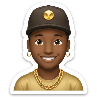 black guy with golden chains earpiercins and a snapback cap sticker