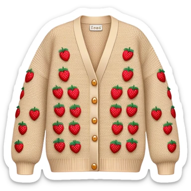 beige crocheted cardigan embroidered with small strawberries sticker