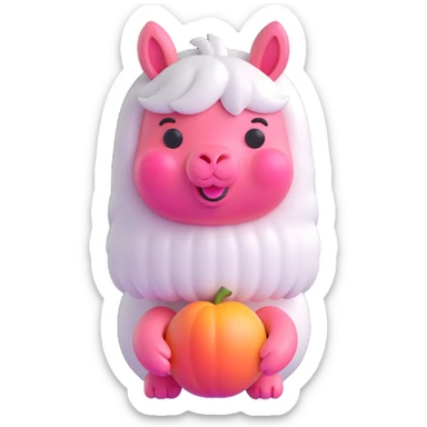 3D emoji of a cute white llama with a pink peach for its body sticker