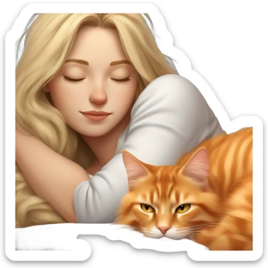Blonde girl sleeping with her orange maine coon  sticker