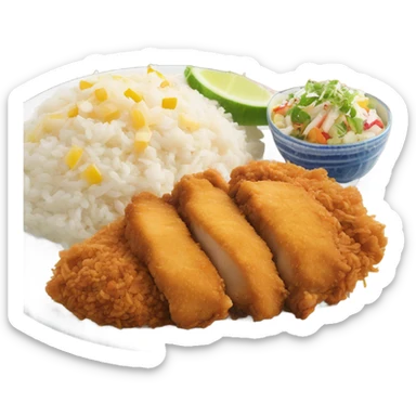 Hawaiian chicken katsu with white rice and Hawaiian Mac salad on plate sticker