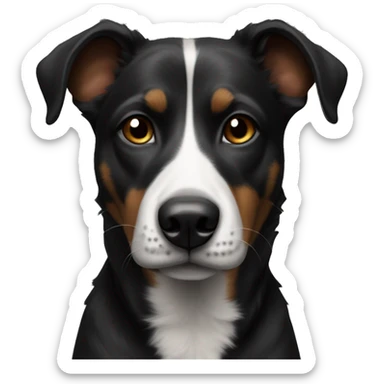 black street dog ears up with a white chest sticker