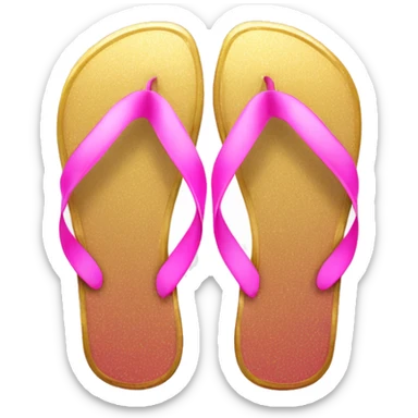 Realistic metallic gold and pink gradient pair of summer flip flops isolated. sticker