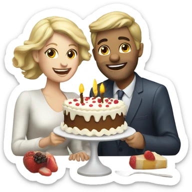 Happy Anniversary white couple eating cake sticker