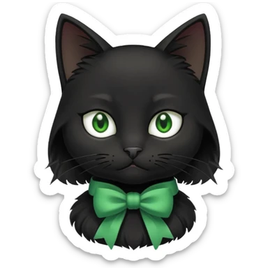 A black cat with sly green eyes and a white bow around its neck sticker