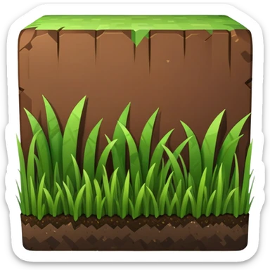 Minecraft grass block, square shape, brown and green, smooth sticker