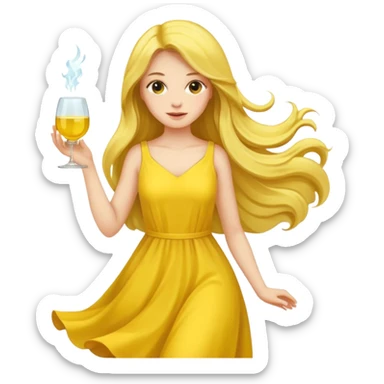yellow glass and yellow dressed woman long hair sticker