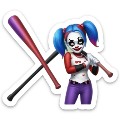 Harley Quinn with baseball bat and Joker sticker