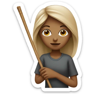 blind girl hold stick sticker