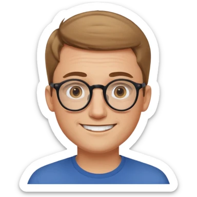 homme blanc cheveux très court marron clair sans barbe sourrir avec lunettes rondes sticker