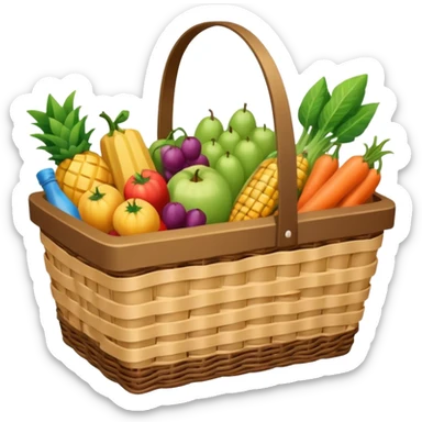 aesthetic wicker grocery basket with groceries inside sticker