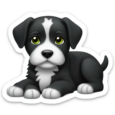 Cachorro peludo preto, com coleira verde sticker