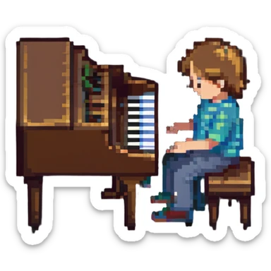 child playing piano sticker