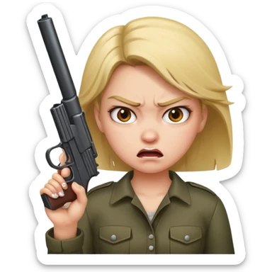 angry girl holding gun sticker