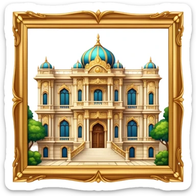 Cinematic Realistic Grand Palace Landmark Emoji, showcasing opulent palace architecture rendered with rich textures and regal, dynamic lighting. sticker