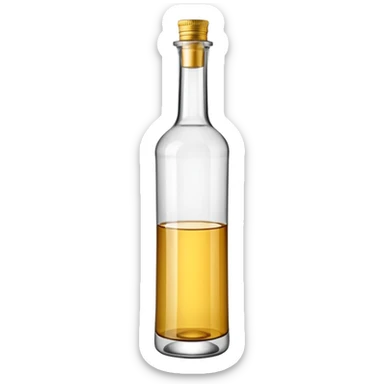tall straight-sided clear bottle with long neck filled with transparent white rum, neutral or blank label, metallic screw cap or cork, colorless strong liquid, no branding or garnish, soft lighting, emoji scale sticker