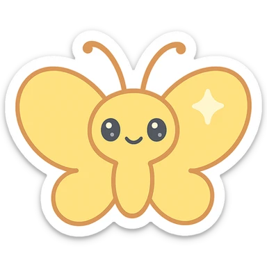 Remove the background, keep the yellow butterfly with shine, in kawaii style, transparent background. sticker