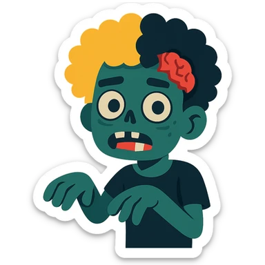 African American zombie boy with half blonde half black Afro hairstyle and black shirt sticker