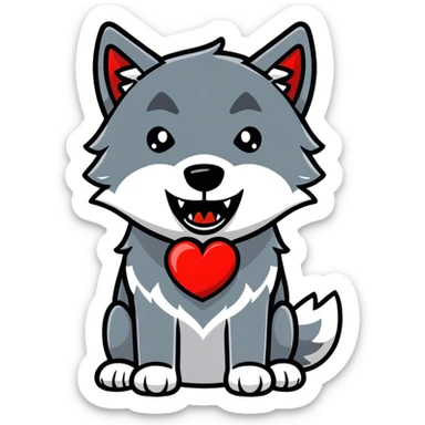 A scary wolf howling at a great big red heart in the sky with excitement sticker