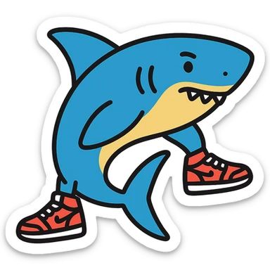 fun and bold colored outlined icon of a shark wearing Air Jordans on its fins and tail sticker