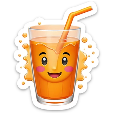 Super sweet mandarin emoji, fizzy juice splash, simple flat design, bold lines, bright orange, transparent background. sticker