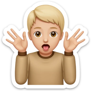 eyes wide open, hands on both sides open fingers facing in, tongue sticking out  sticker