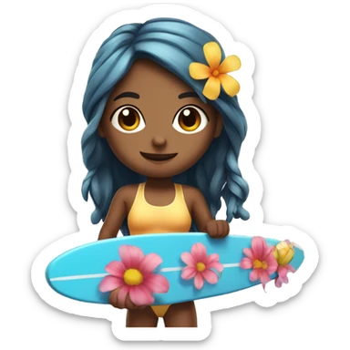 cute paddle boarding girl, with flower in her hair sticker