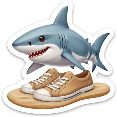 Shark with a pair of shoes on the beach sticker