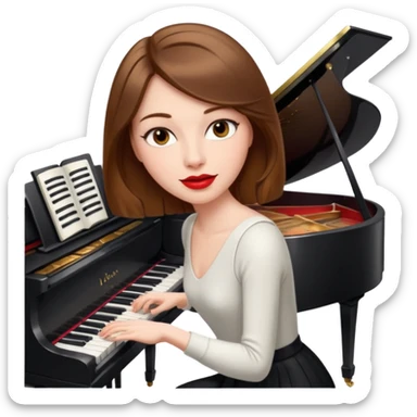 brownhaired white woman with red lips, playing piano sticker