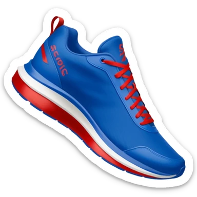  blue upper inspired by Sonic’s fur, with red accents that reference his classic shoes. . The silhouette is sporty and lightweight, suggesting speed, often with streamlined panels and a low-to-mid cut.Should have speed wind behind sticker