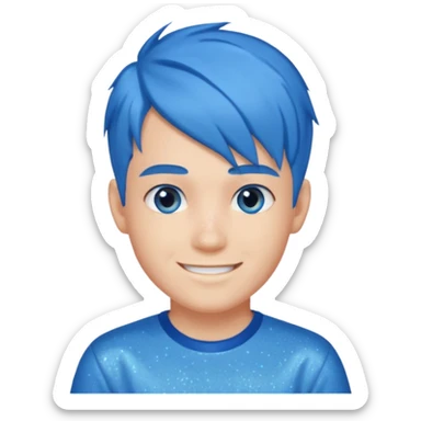 glitter blue gamer boy happy blue hair sticker