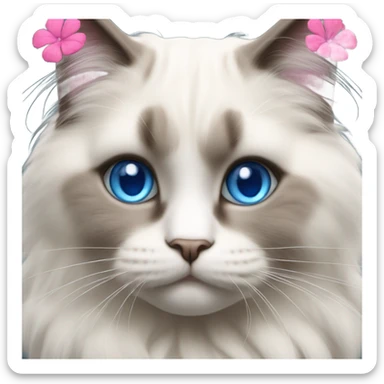 Realistic ragdoll cat with blue eyes wearing pink flowers  sticker