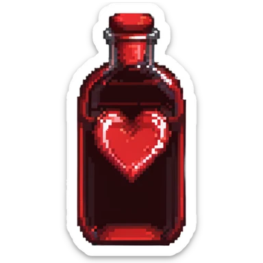 health potion, heart-shaped bottle, glowing red liquid sticker