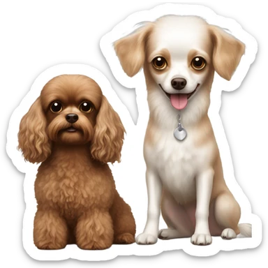 White toy poodle and a Chihuahua long hair brown ￼ sticker