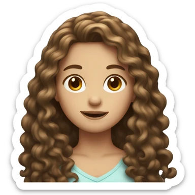 Emoji of a light brunette girl with long curly brown hair sticker