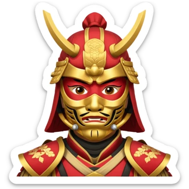Samurai with red and gold armor and they have a detailed mask covering their mouth but only covering their nose and down sticker