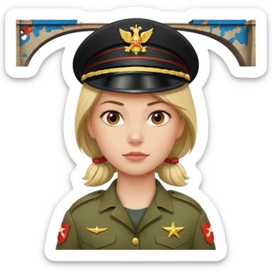 Female full confidence battle ready soldier heroically saving lives under a bridge, with shelling happening all around sticker