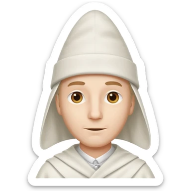 white man wearing a white cloth with a white pointy hat sticker