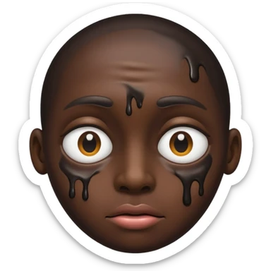 an black melting face with no eyebrows and mouth and just an single eye sticker