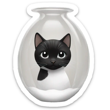 a black and white cat in a transparent vase sticker