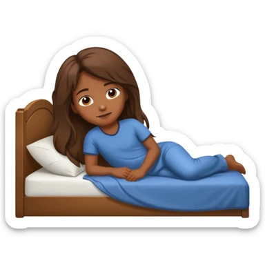 Piel morena, pelo largo  acostada en una cama sticker