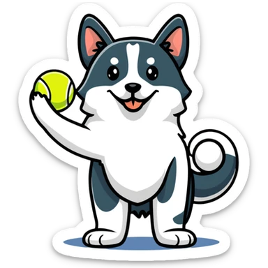 playful dog with tennis ball sticker