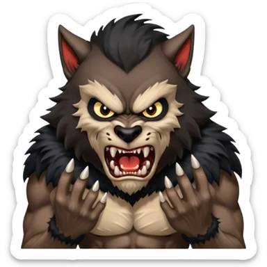 Create an emoji of Werewolf half bodied till waist sharp nails angry face black  sticker