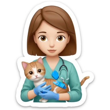Young female vet – scrubs, gloves, examining kitten. sticker
