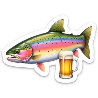 Rainbow trout holding a beer sticker